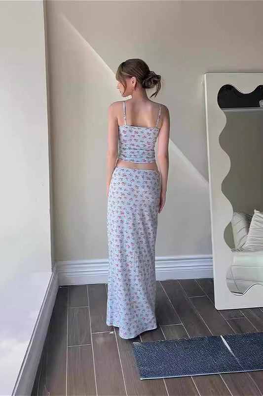 Cami Top Floral Print Long Midi Skirt Two Piece Set
