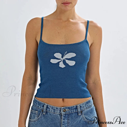 Eclectic Flower Knit Short Top blue / S croptop-250223