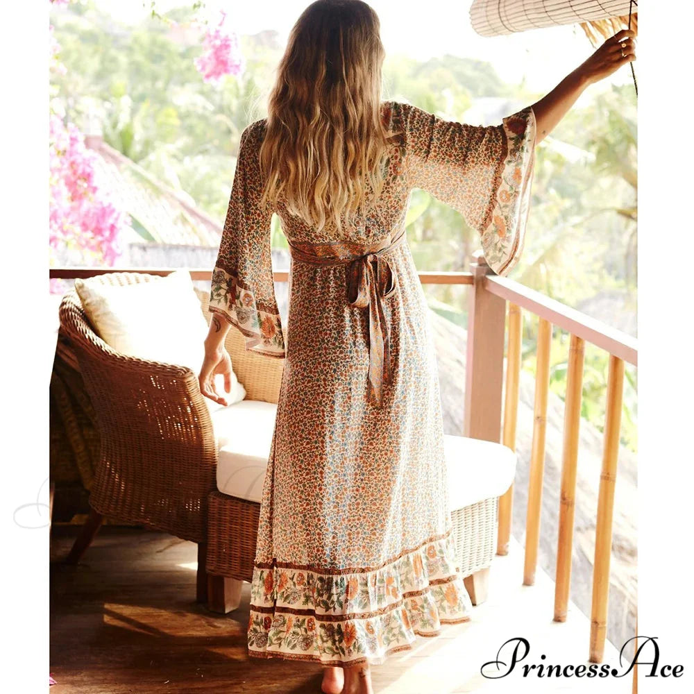 Eclectic Flower Pattern Long Dress bohodress-250126