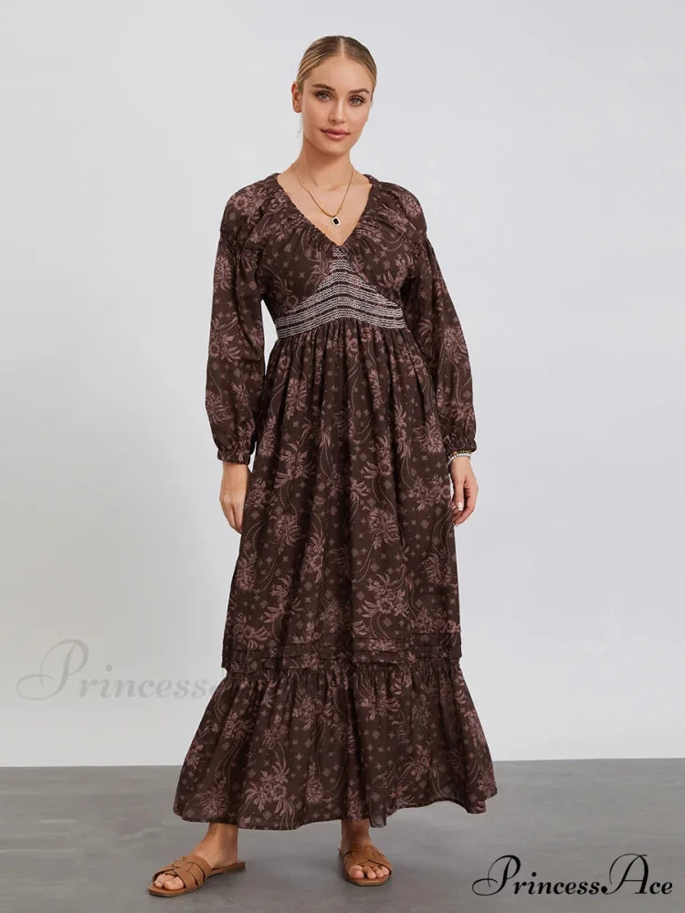 Eclectic Flower Pattern Puff Sleeve Swing Flower Dress BLACK2 / S floraldress-250126