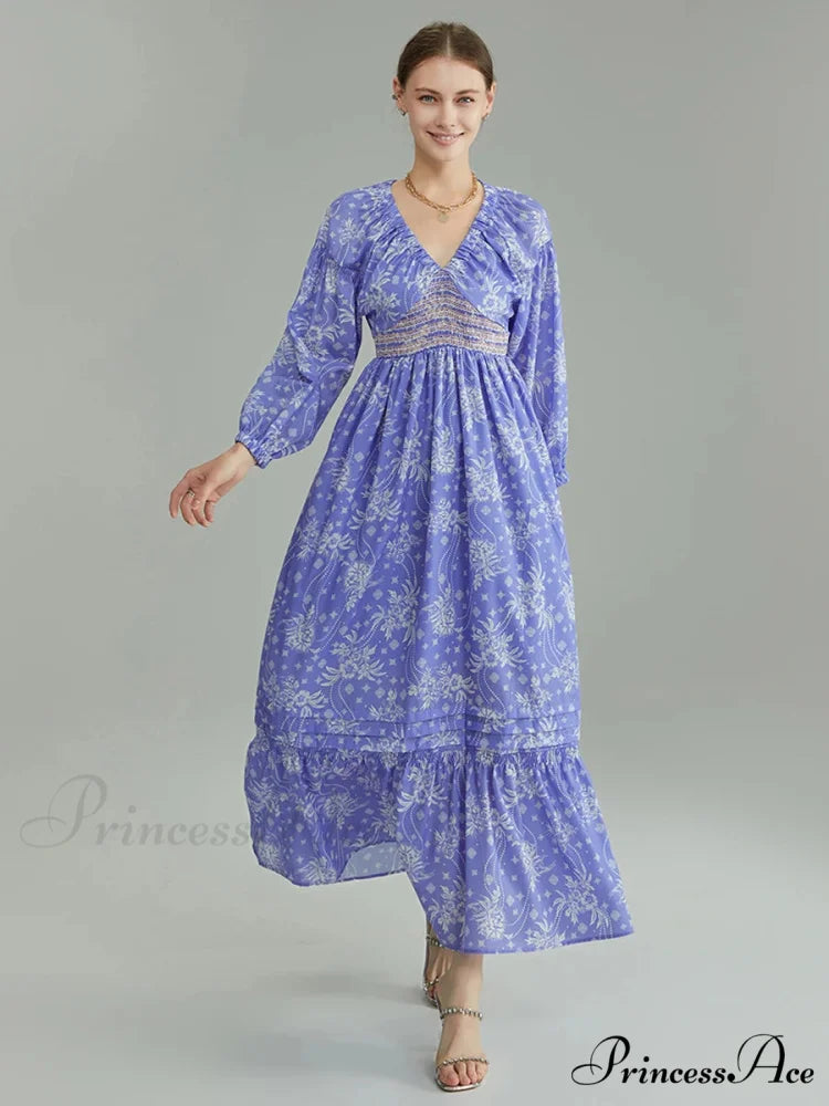 Eclectic Flower Pattern Puff Sleeve Swing Flower Dress floraldress-250126