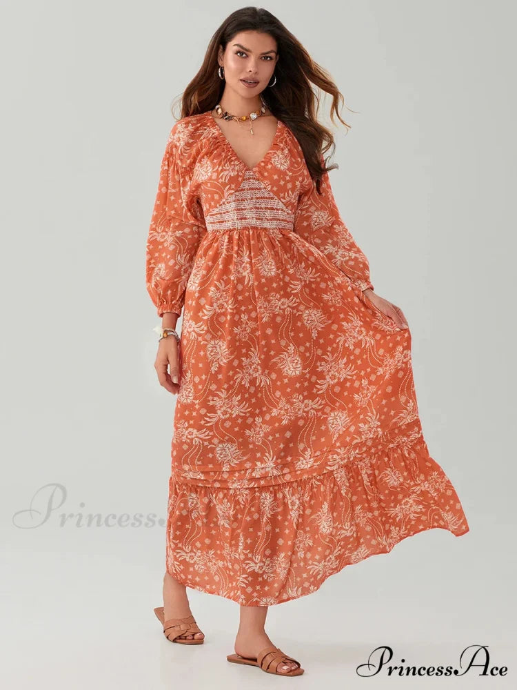 Eclectic Flower Pattern Puff Sleeve Swing Flower Dress floraldress-250126