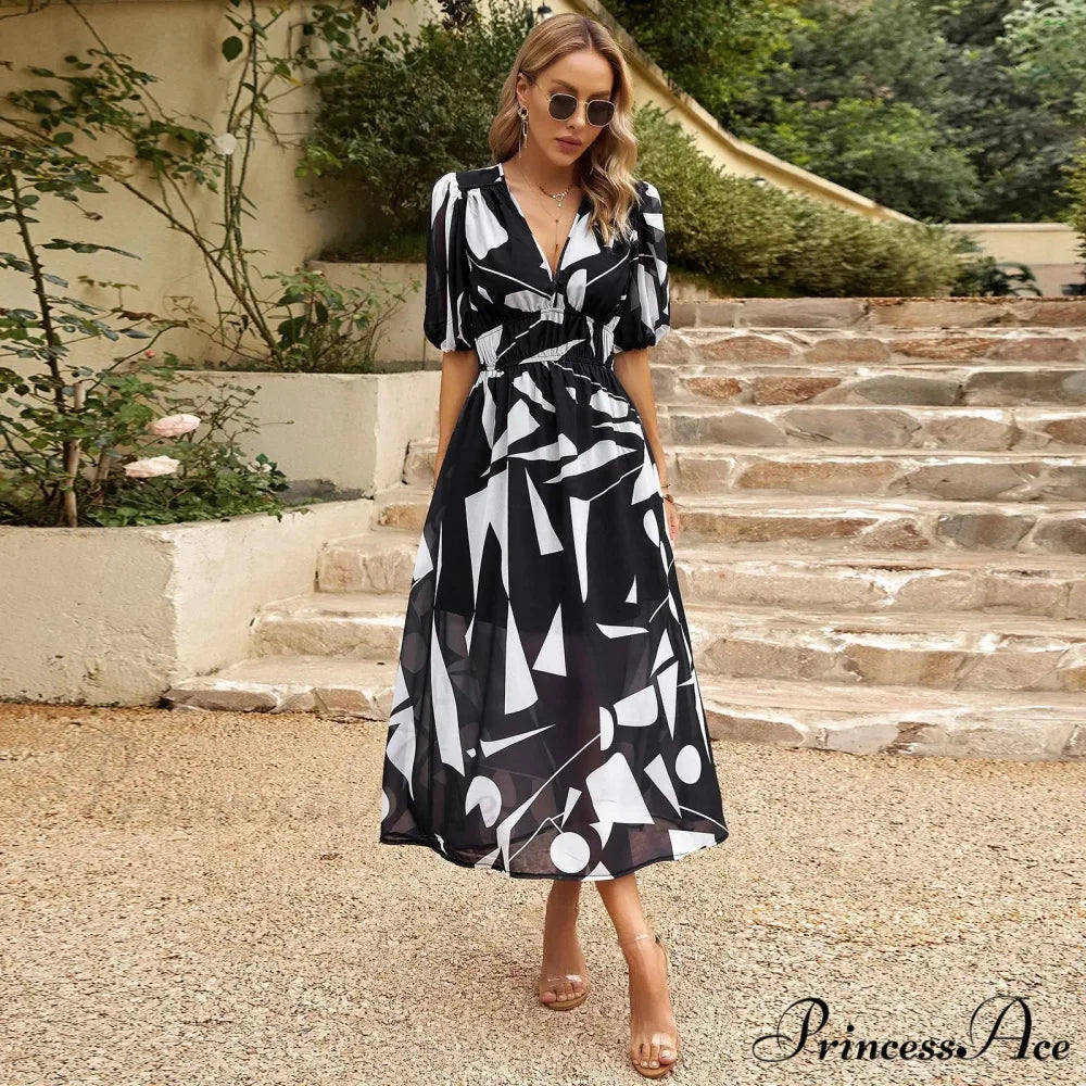 Eclectic Flowery A-line Midi Floral Dress Black / S oldfloraldress-250126