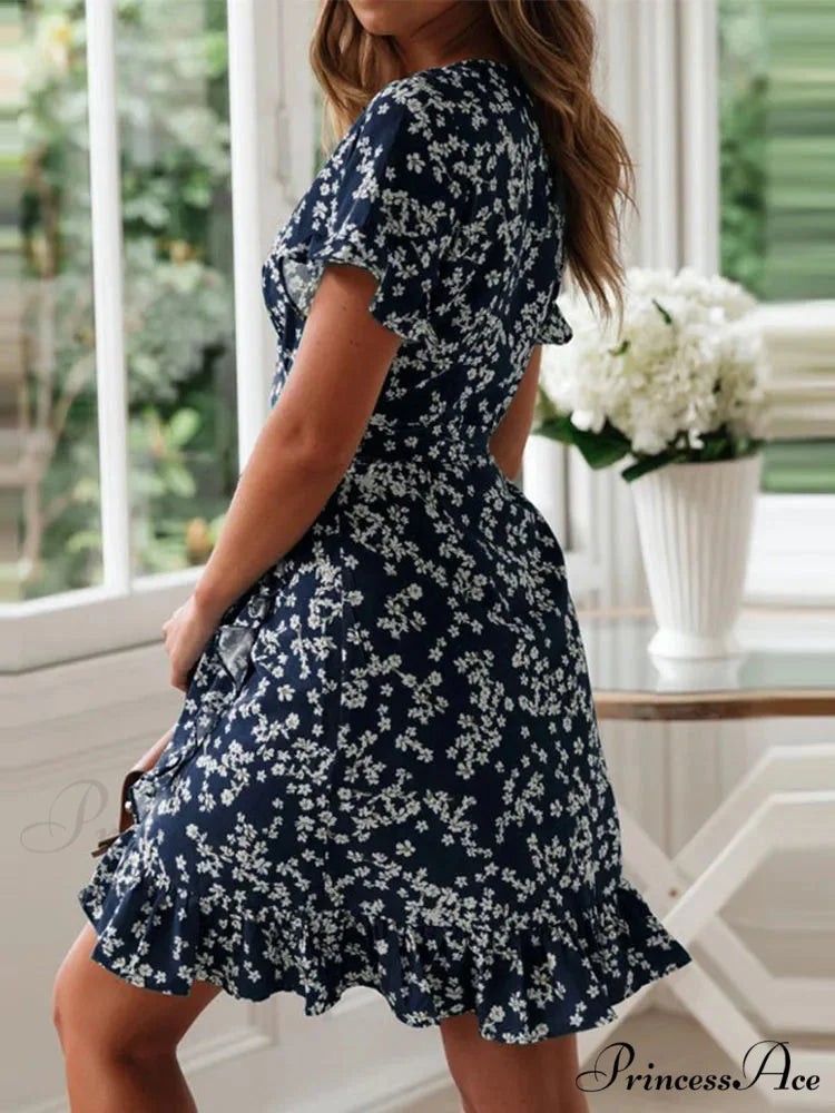 Eclectic Flowery Frills V-neck A-line Mini Floral Dress oldfloraldress-250126