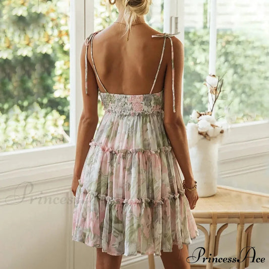 Eclectic Flowery Spaghetti Strap Informal Floral Dress floraldress-250126