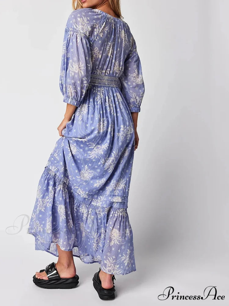 Eclectic Gathered Waist Flower Dress oldfloraldress-250126