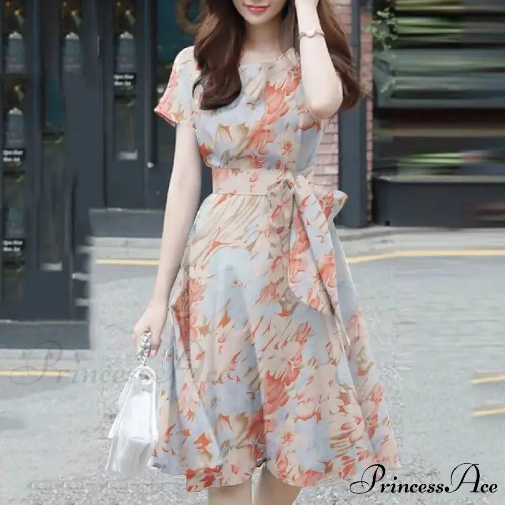 Eclectic Knee-length Flower Print Sundress Orange / S oldfloraldress-250126