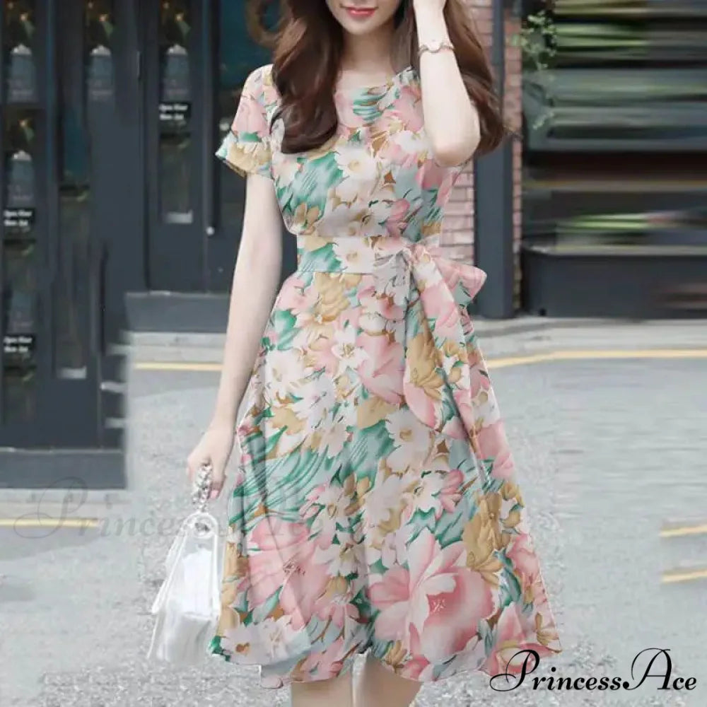 Eclectic Knee-length Flower Print Sundress Pink / S oldfloraldress-250126