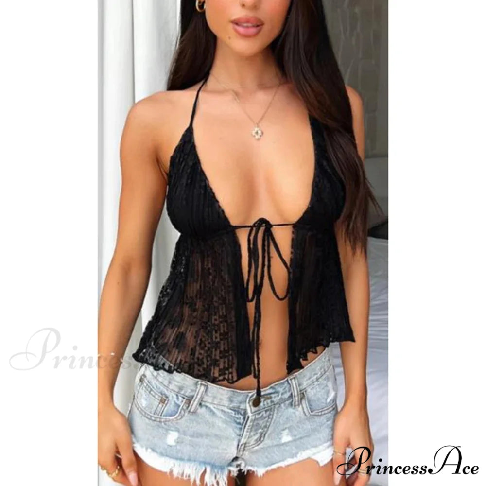 Eclectic Lace Fasten-Up Crop Top black / S croptop-250223