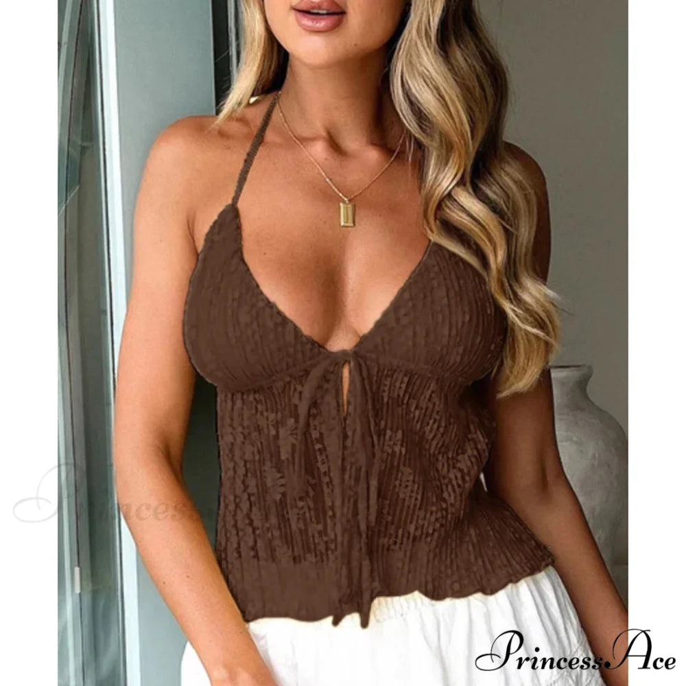 Eclectic Lace Fasten-Up Crop Top brown / S croptop-250223