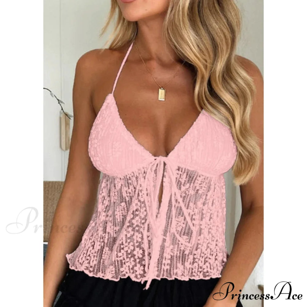 Eclectic Lace Fasten-Up Crop Top pink / S croptop-250223