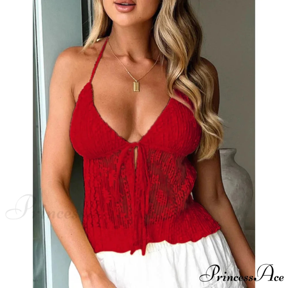 Eclectic Lace Fasten-Up Crop Top red / S croptop-250223