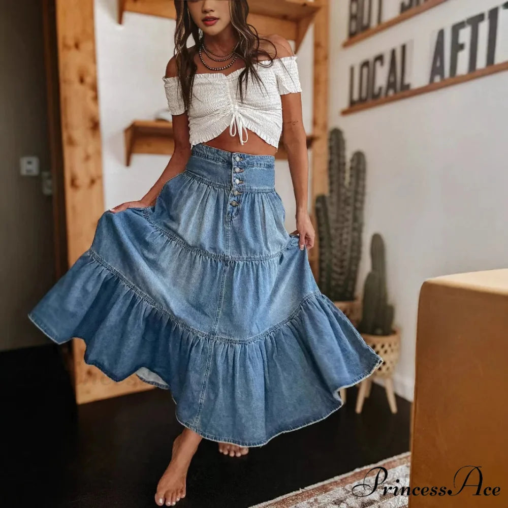 Eclectic Layered Jeans Maxi Skirt Blue / S skirts-250223