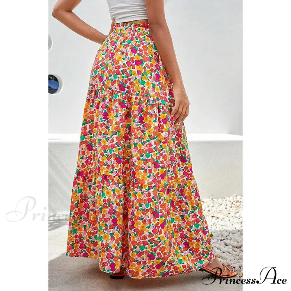 Eclectic Long Skirts Elevated Waist Vibrant Printed Relaxed A-line skirt-250126