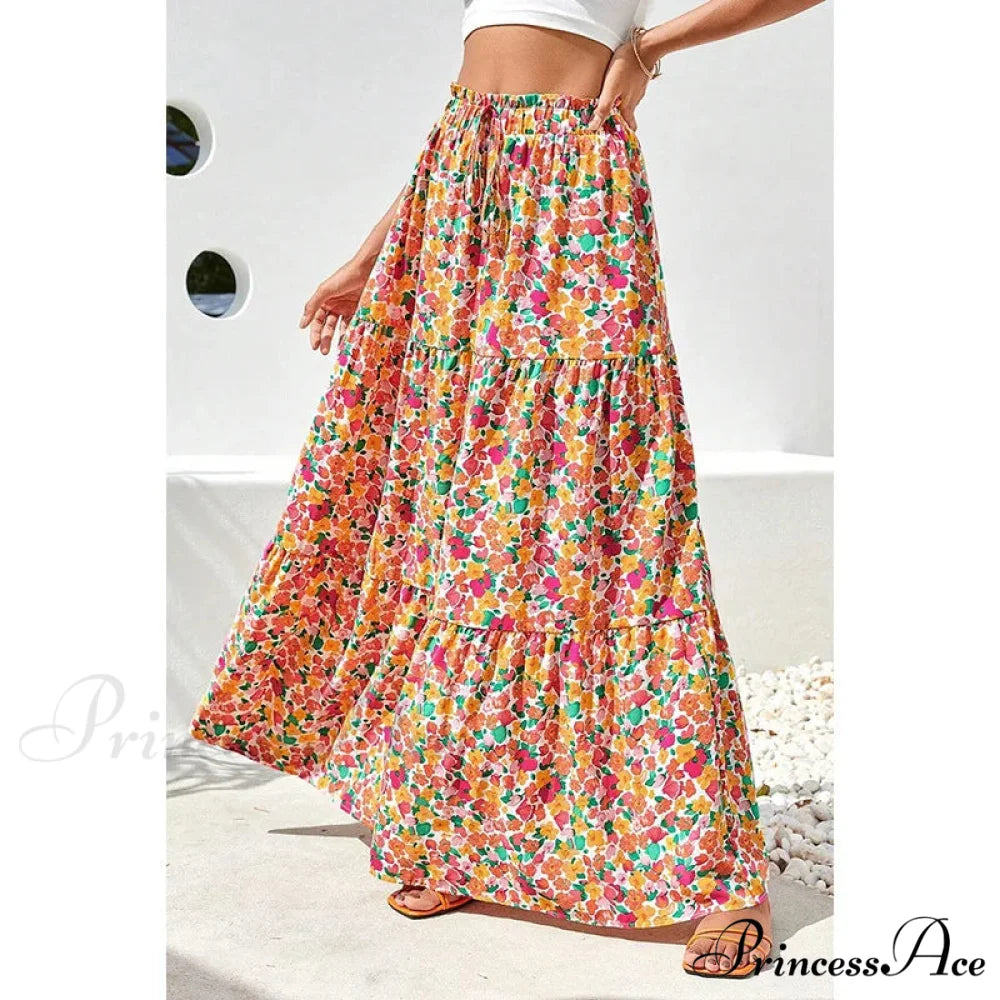 Eclectic Long Skirts Elevated Waist Vibrant Printed Relaxed A-line skirt-250126