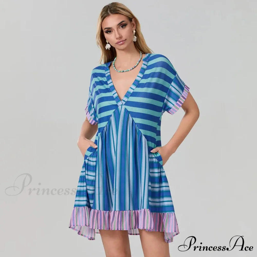 Eclectic Seaside Botanical Pattern Airy Dress with Pockets cloro2 / S oldfloraldress-250126