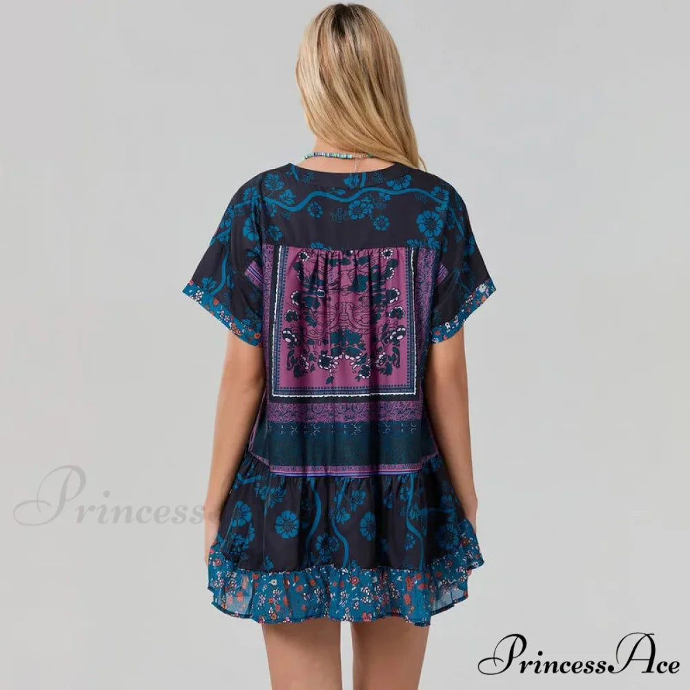 Eclectic Seaside Botanical Pattern Airy Dress with Pockets oldfloraldress-250126