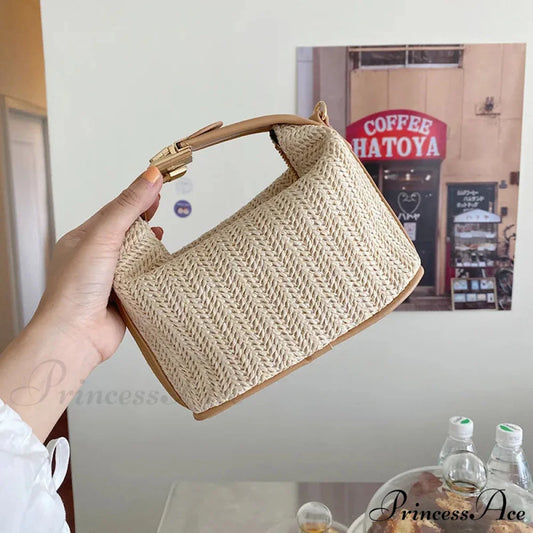 Eclectic Straw Crossbody Bucket Beach Purse khaki / 20x11x12cm handbag-250126