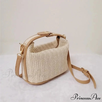 Eclectic Straw Crossbody Bucket Beach Purse khaki / 20x11x12cm handbag-250126