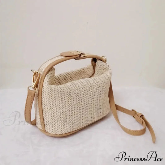 Eclectic Straw Crossbody Bucket Beach Purse khaki / 20x11x12cm handbag-250126