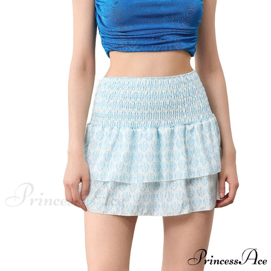 Eclectic Tiered Frilly Skirt Light Blue / S skirts-250223