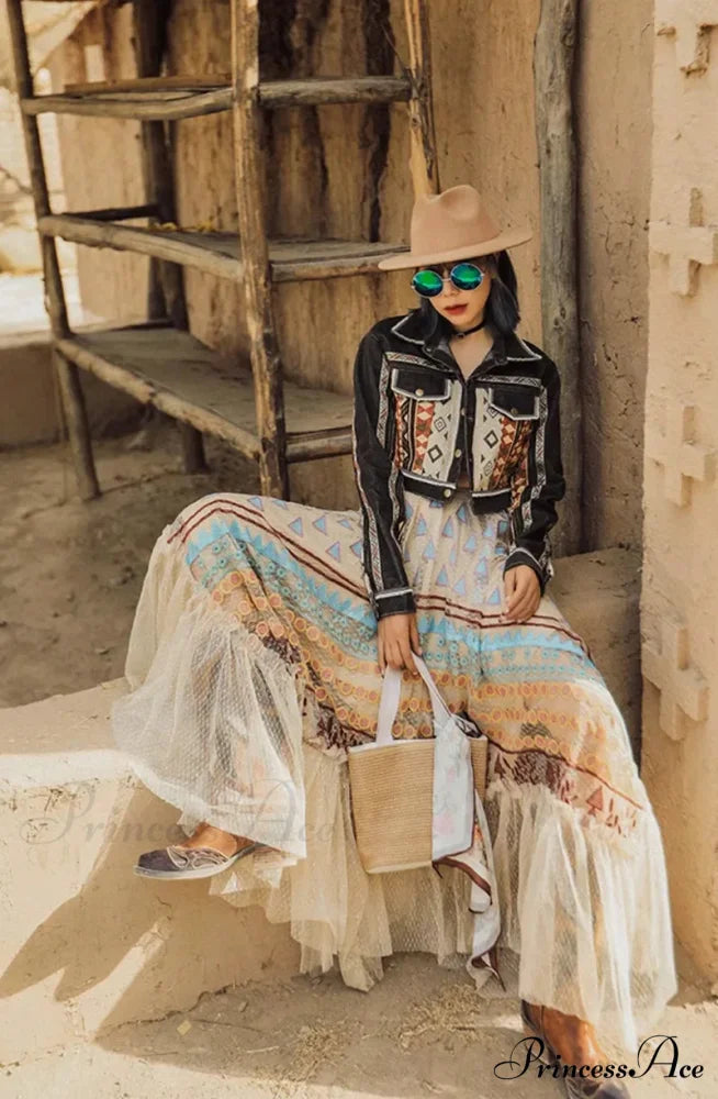 Eclectic Vibrant Stitching Frills Uneven Skirt Brown / M skirt-250126