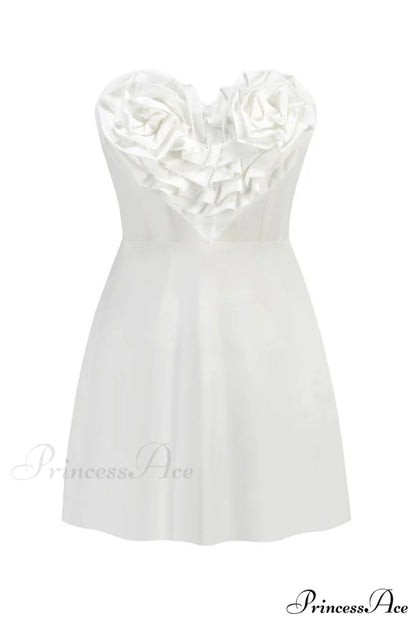 Ecru Sweetheart Neckline Charming Detailed Mini Dress XS / White