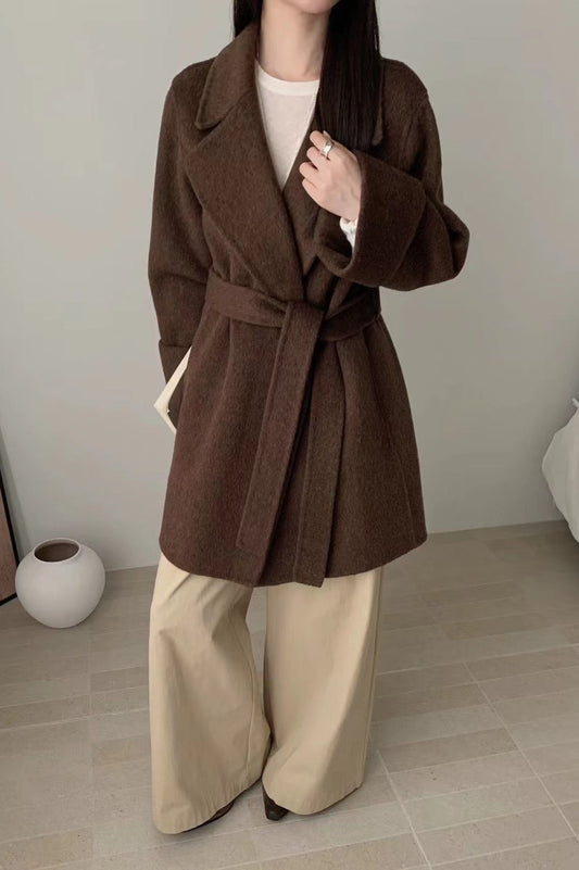 Robe-Style Double-Face Wool Long Coat