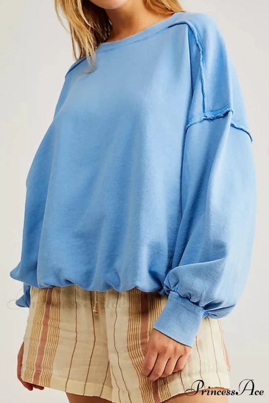 Edge Raw Neck Crew Sweatshirt Blue / L