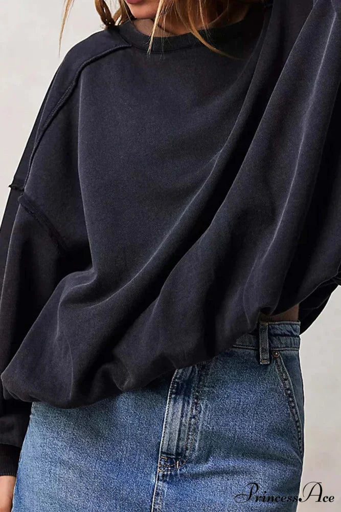 Edge Raw Neck Crew Sweatshirt Grey Black / S