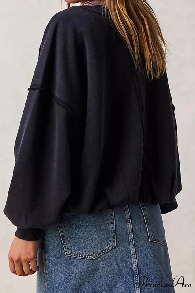 Edge Raw Neck Crew Sweatshirt Grey Black / XL