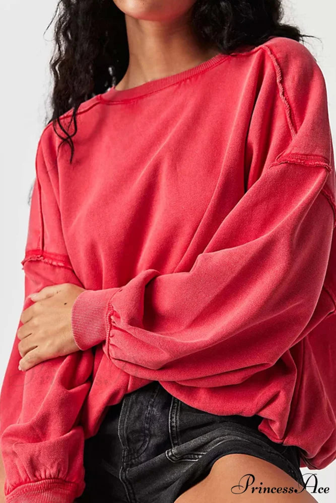 Edge Raw Neck Crew Sweatshirt Red / S