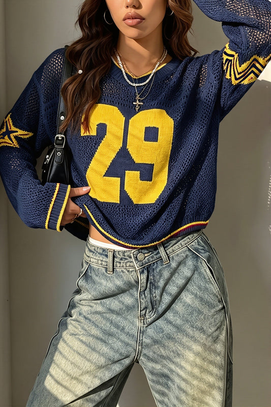 Varsity Graphic V Neck Sweater