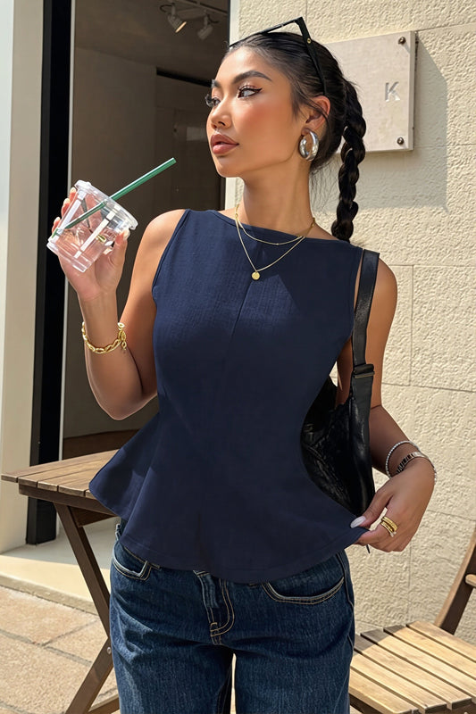 Backless Bow Tie Ruffle Hem Tank Top