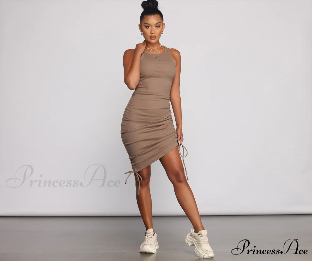 Effortless Everyday Ruched Charming Knit Mini Dress