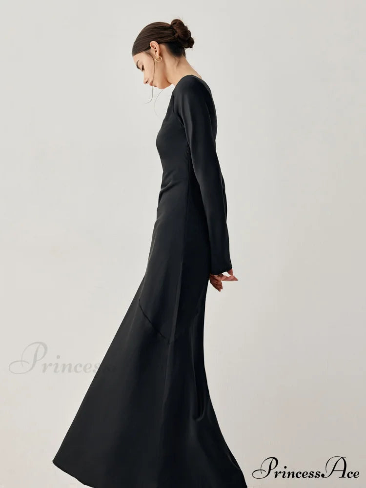 Effortless Satin Long Trendy Sleeve Long Dress