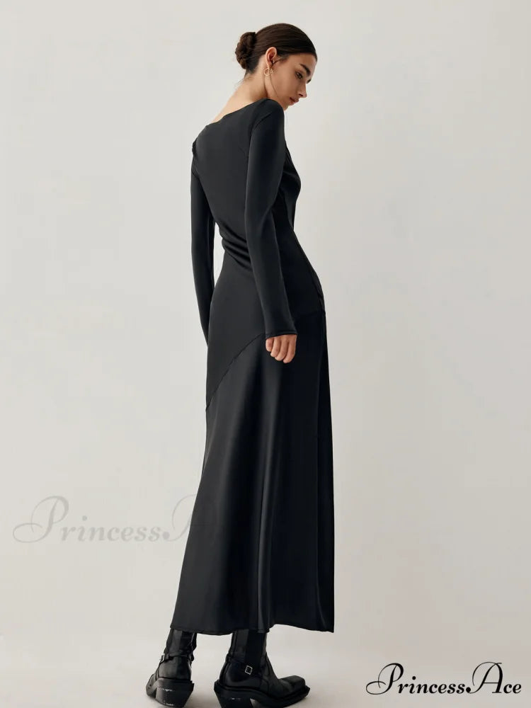 Effortless Satin Long Trendy Sleeve Long Dress