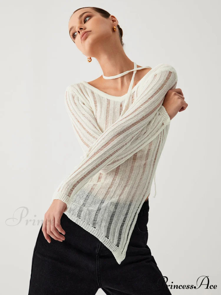 Effortless See Through Trendy Open Knit Top