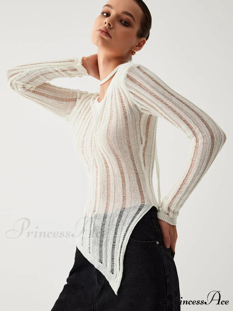 Effortless See Through Trendy Open Knit Top