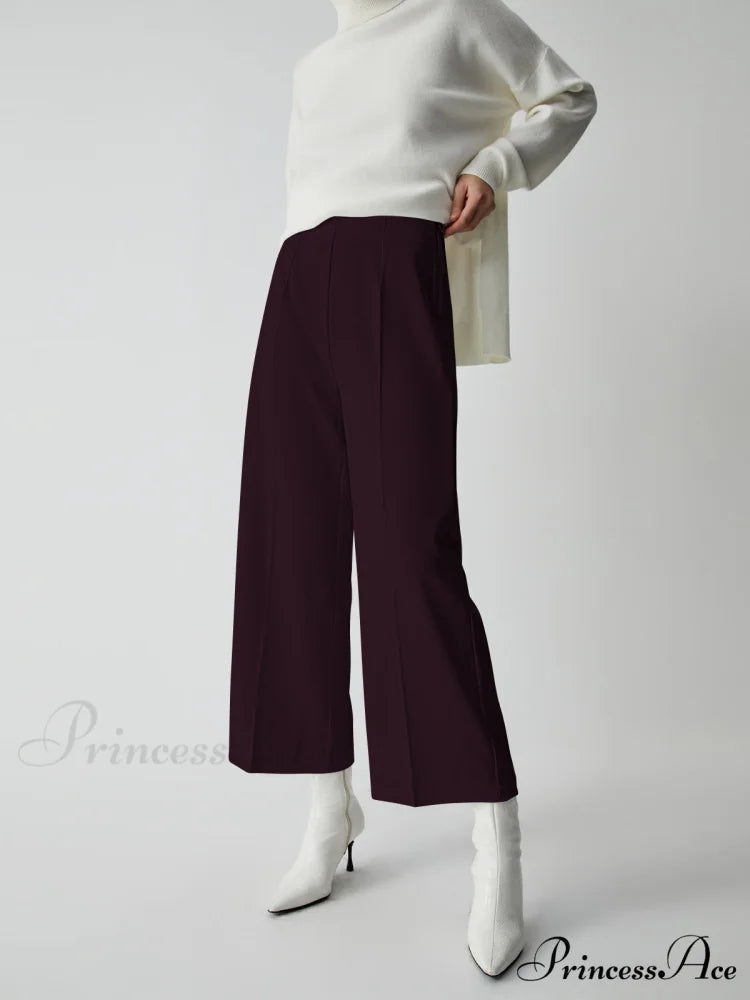 Effortless Wide Graceful Leg Culotte Pants Burgundy / XS