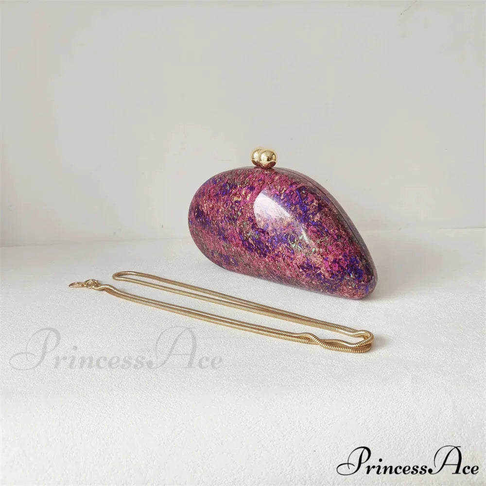 Egg-shaped Violet Shell Acrylic Purse Crossbody Violet clutchbag-250126