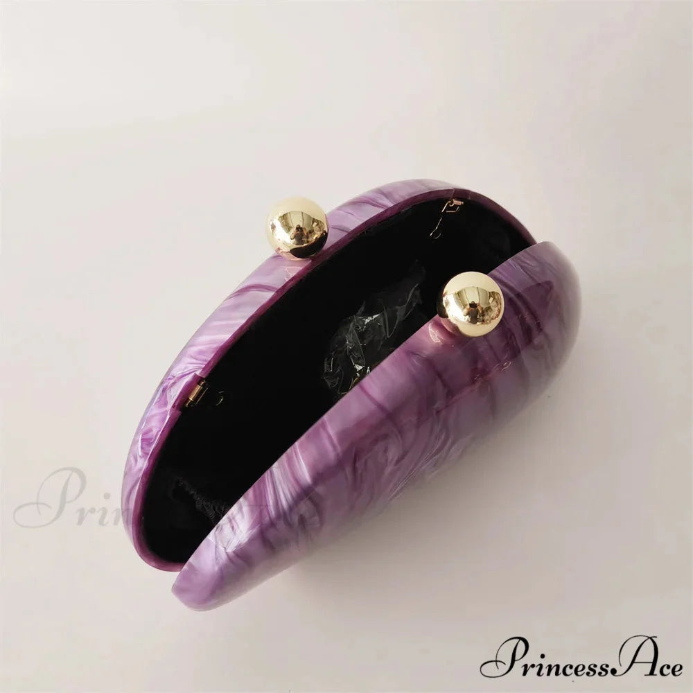 Egg-shaped Violet Shell Acrylic Purse Crossbody clutchbag-250126