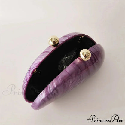 Egg-shaped Violet Shell Acrylic Purse Crossbody clutchbag-250126
