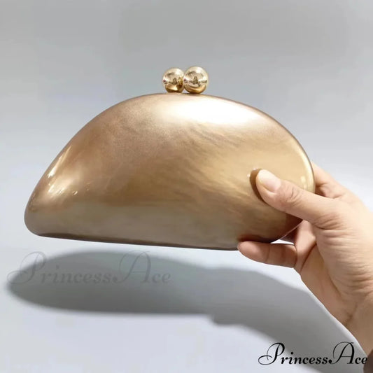 Egg-shaped Violet Shell Acrylic Purse Crossbody GOLD clutchbag-250126