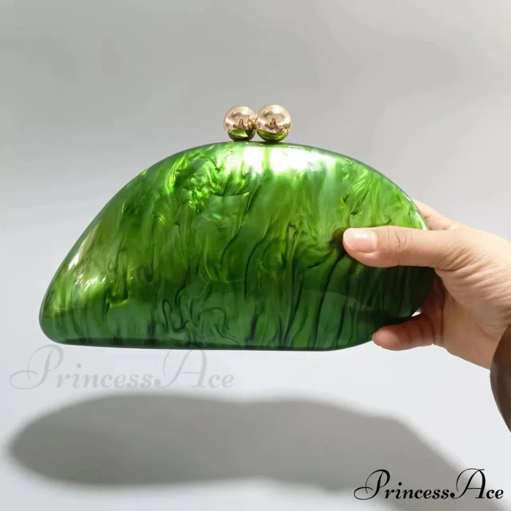 Egg-shaped Violet Shell Acrylic Purse Crossbody GREEN clutchbag-250126