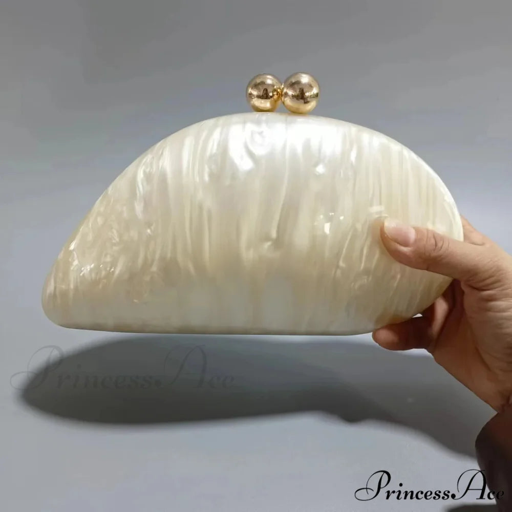 Egg-shaped Violet Shell Acrylic Purse Crossbody WHITE clutchbag-250126