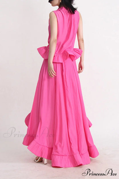 Elaine Pink Sleeveless Charming Ruffle Mermaid Set