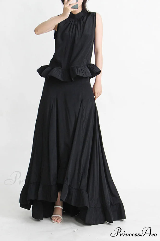 Elaine Pink Sleeveless Charming Ruffle Mermaid Set S / Black