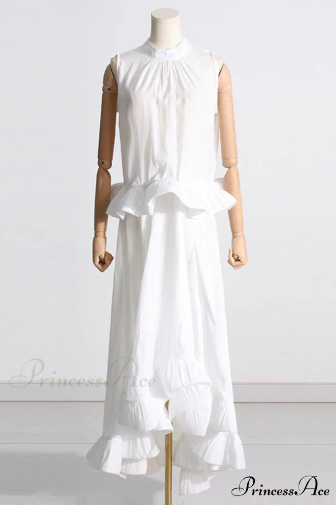 Elaine Pink Sleeveless Charming Ruffle Mermaid Set S / White