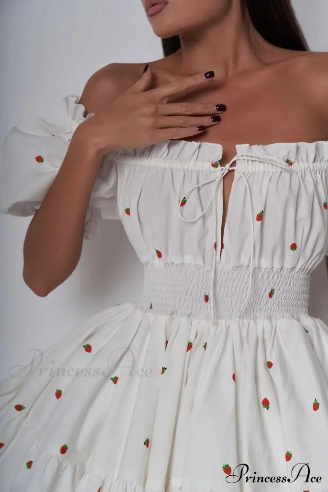 Elara Puff Stylish Sleeve Mini Dress White / L